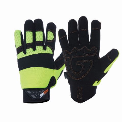 PRO PRO-FIT GLOVE LEATHER GRIP HI-VIS YELL FULL FINGER REINFORCED PALM L